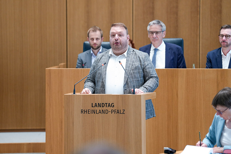 Damian Lohr am Rednerpult im Plenarsaal