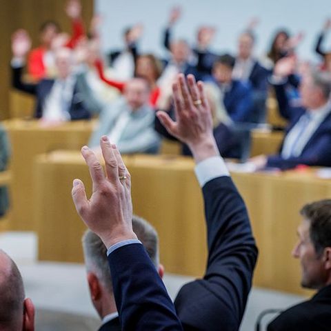 Mehrere Abgeordnete heben ihre Hand zur Abstimmung.