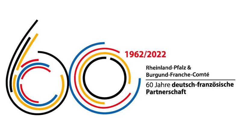 Logo 60. Jahre Partnerschaft der Regionen Burgund-Franche-Comté und Rheinland-Pfalz