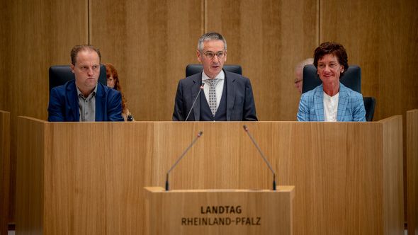Vorstand einer Sitzung, in der Mitte sitzt Landtagspräsident Hendrik Hering