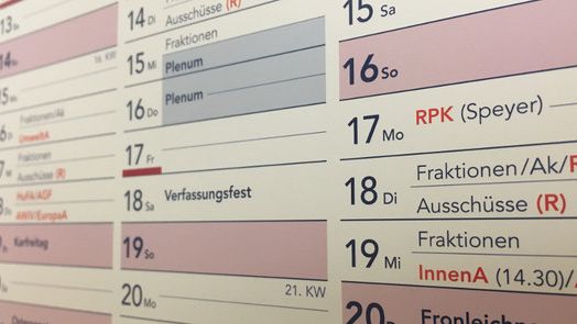 Ausschnitt des Kalenders des Landtags