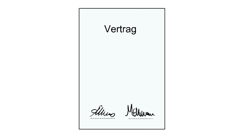 zu sehen ist ein Blatt Papier mit der Überschrift "Vertrag". Unten sind zwei Überschriften zu sehen.