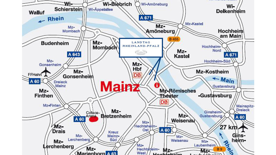 Die Karte beschreibt die Anfahrt zum Sitz des Landtags 